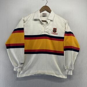 Vintage Queens University Rugby Shirt Men's XS White Colorblock Embroidered 90s